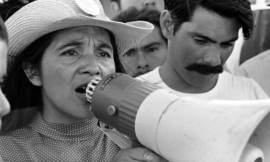 Coachella, CA: 1969. United Farm Workers Coachella March, Spring 1969. UFW leader, Dolores Huerta, organizing marchers on 2nd day of March Coachella. © 1976 George Ballis/Take Stock / The Image Works       NOTE: The copyright notice must include "The Image Works" DO NOT SHORTEN THE NAME OF THE COMPANY
